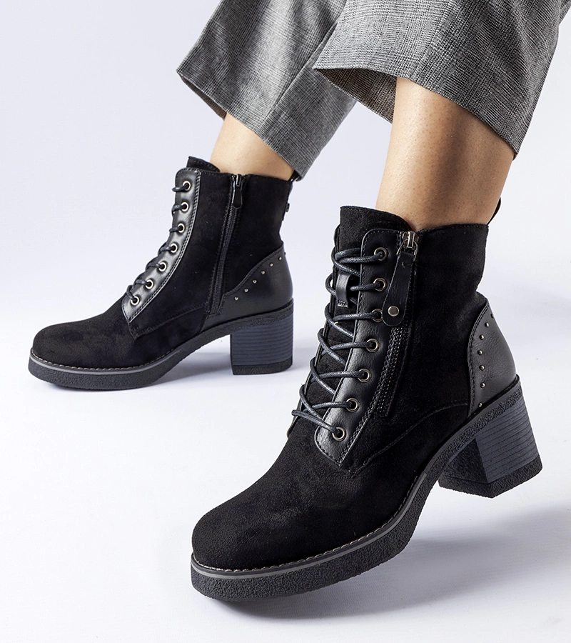 Botine negre cu toc din piele ecologică Graziella