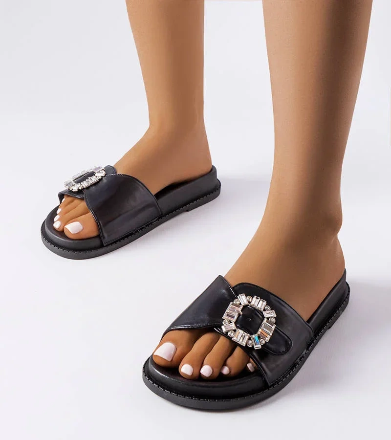 Șlapi negri decorați cu zirconii Griegsvei