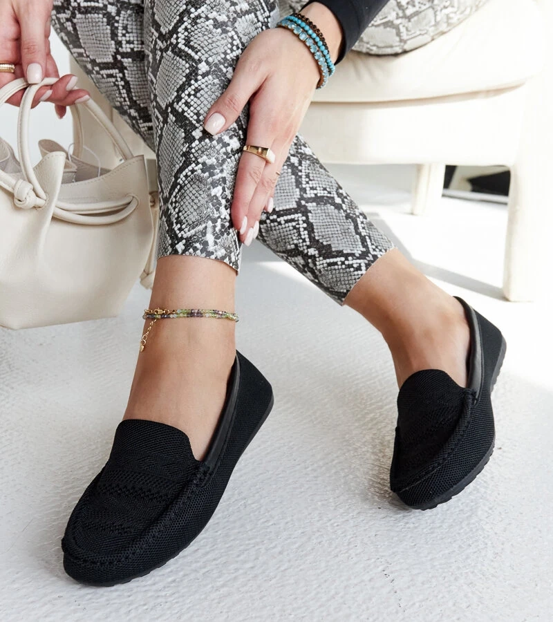 Mocasini negri de material Fiammetta