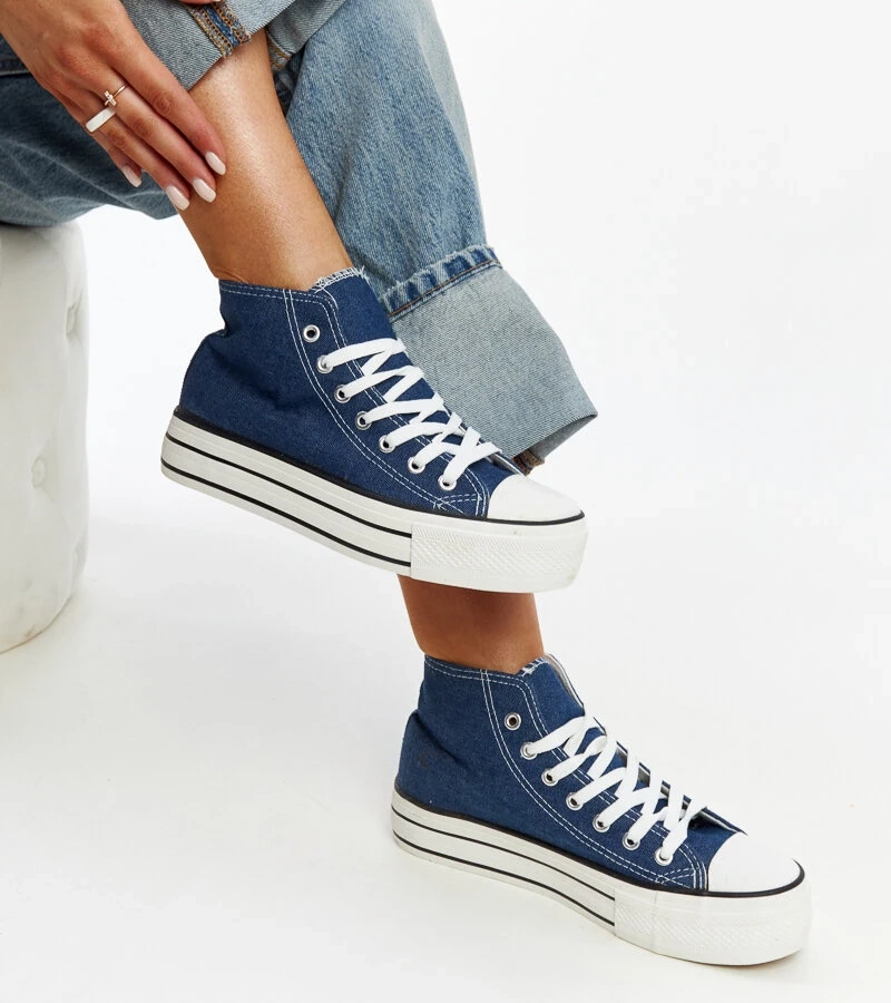 Teniși înalți din denim cu talpă groasă Bagy