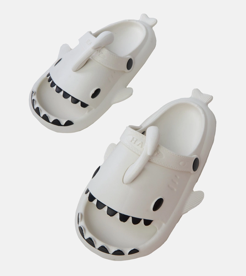 Tossi șlapi albi pentru copii cu motiv rechin