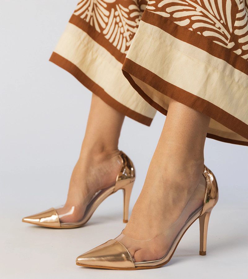 Pantofi clasici șampanie cu partea superioară transparentă Libra