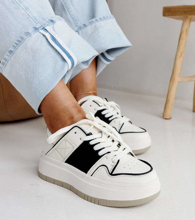 Adidași de piele alb-negru cu talpă groasă Abrar