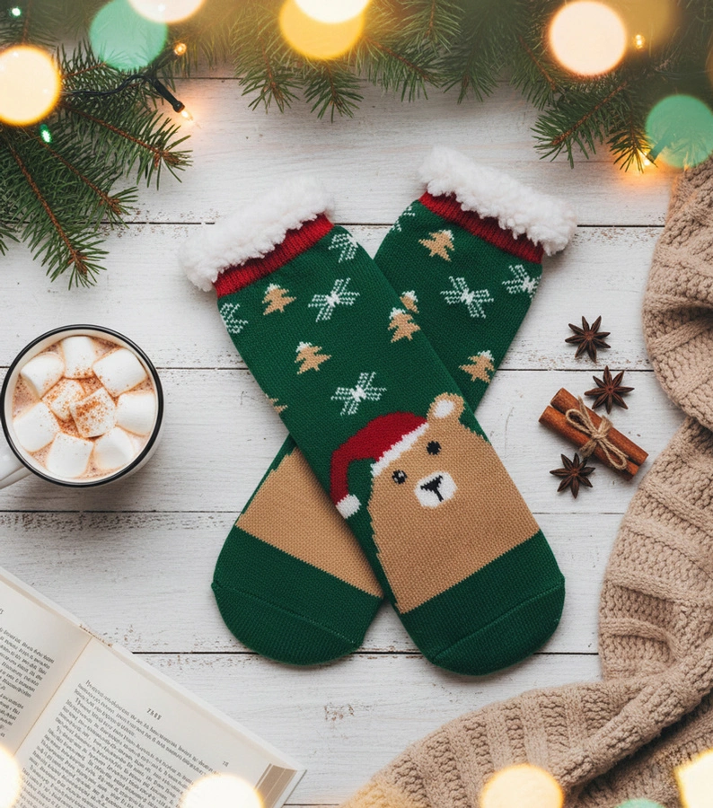 Șosete izolate verzi cu ursuleț Challi