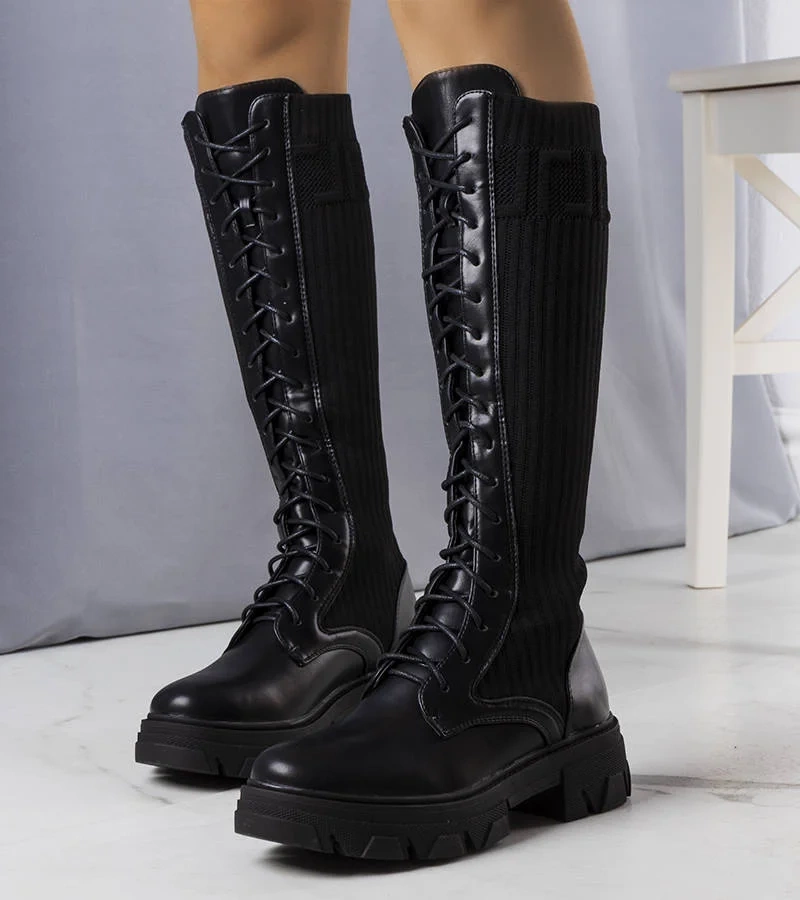 Montis cizme negre cu șiret