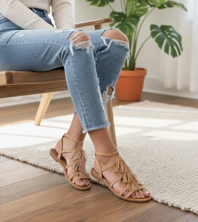 Sandale de culoare camel împodobite cu ciucuri Noronha