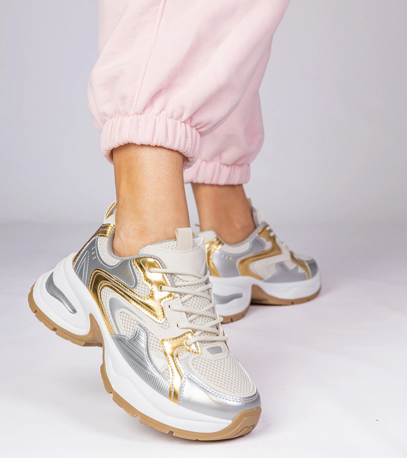 Adidași sport aurii cu talpă groasă Asetrina