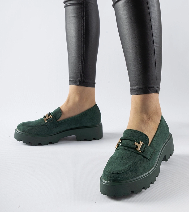 Mocasini verzi decorați cu cataramă Pisa