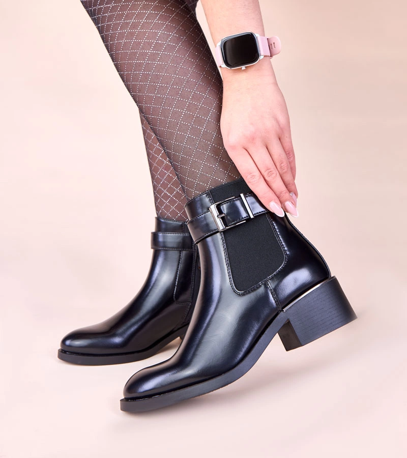 Botine negre clasice cu spate lăcuit Dalila