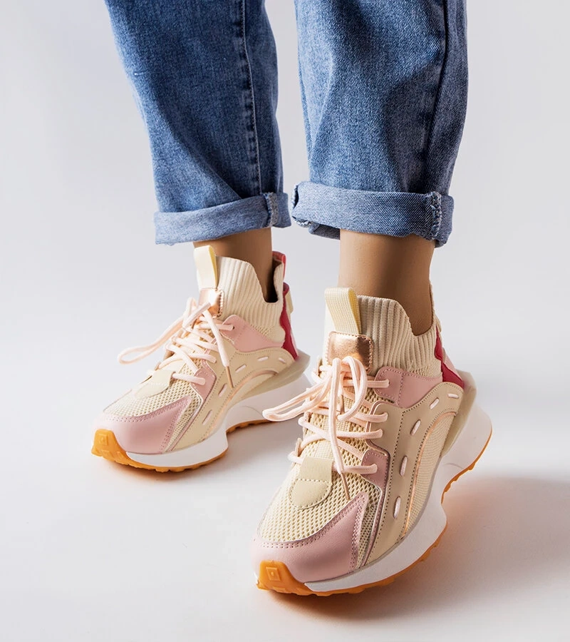 Adidași din material textil bej și roz de la Begins