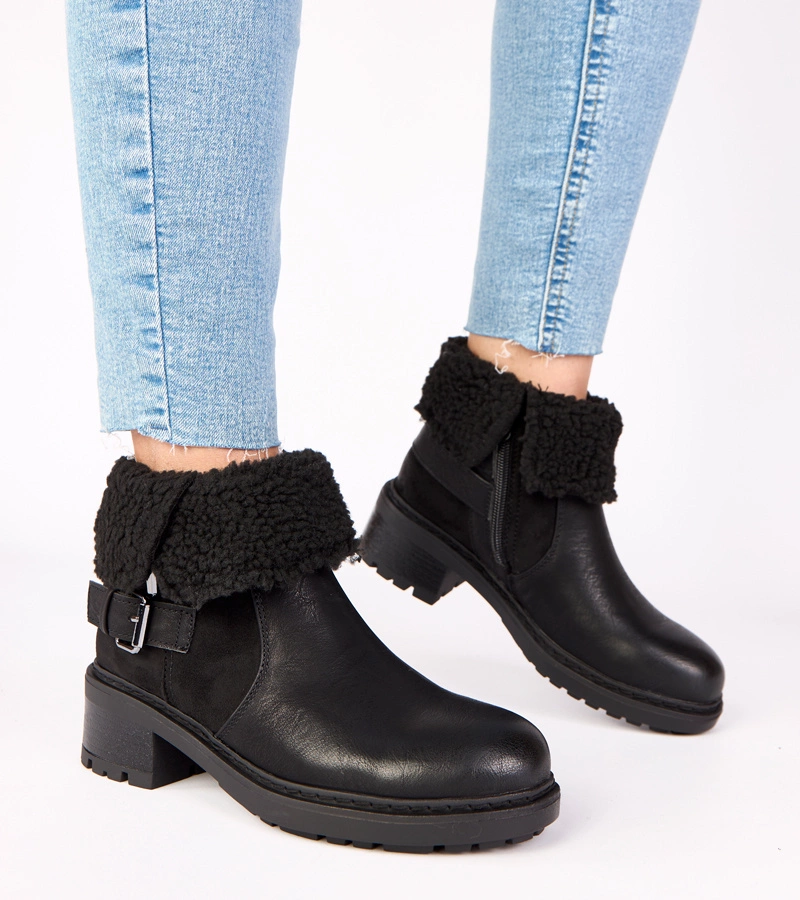 Botine negre cu toc și carâmb răsucit Olga