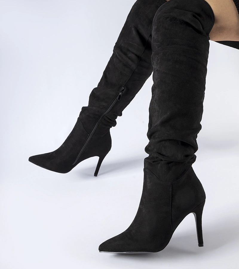 Cizme lungi negre cu toc înalt Joppo