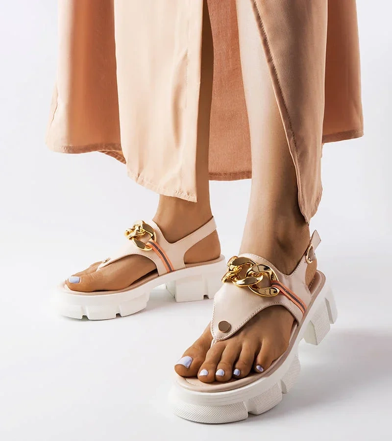 Breana sandale bej - sandale japoneze pe talpă solidă