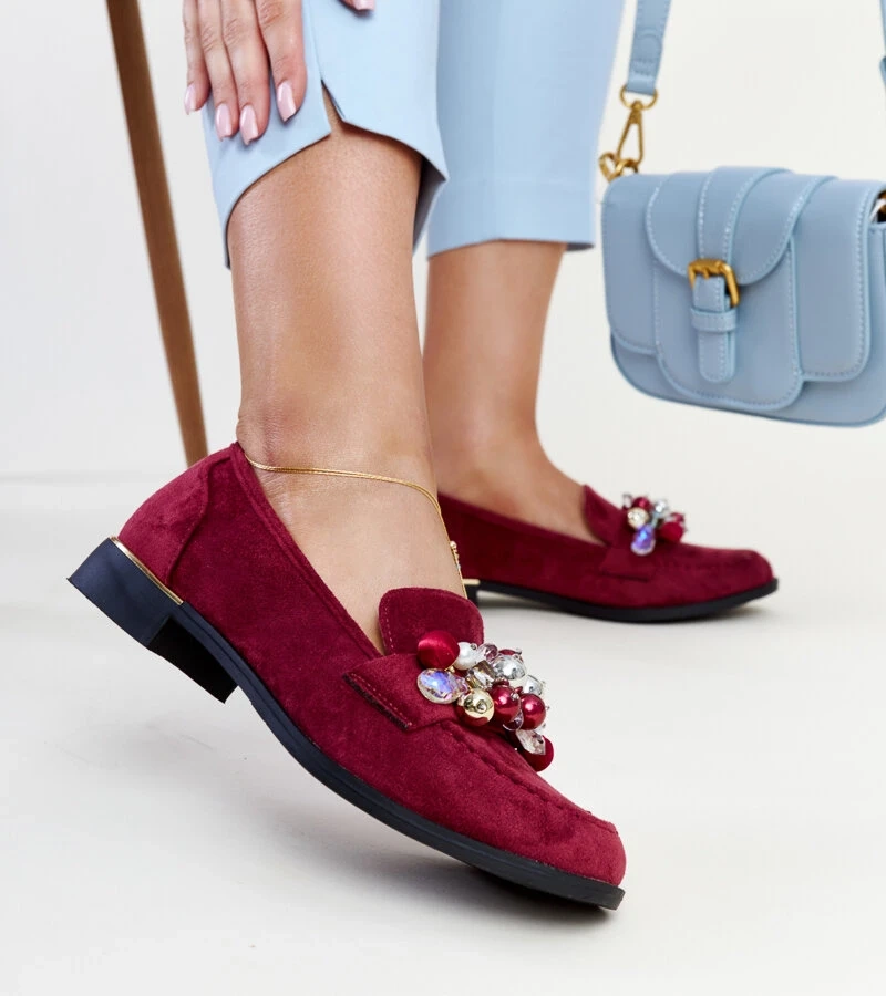 Mocasini burgundy cu ornamente Dahera