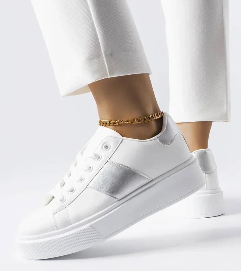 Adidași albi cu curea argintie Aurélie