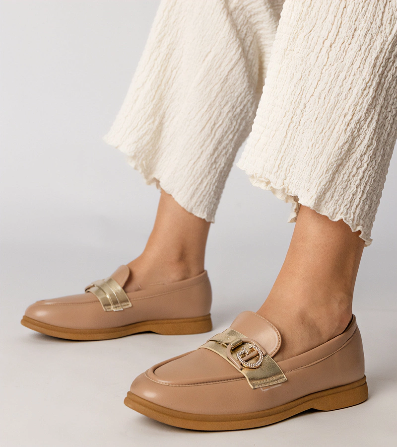 Mocasini crem din piele ecologică cu strasuri Berita