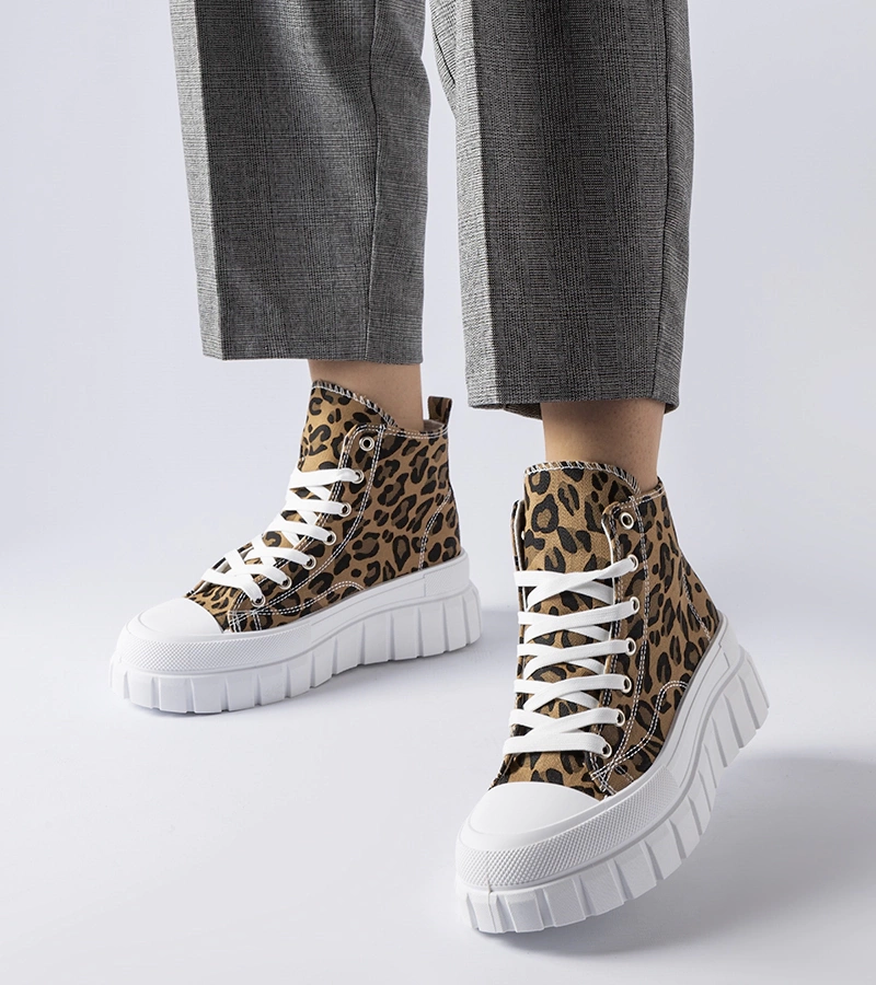 Pantofi sport cu platformă în leopard maro Fiave