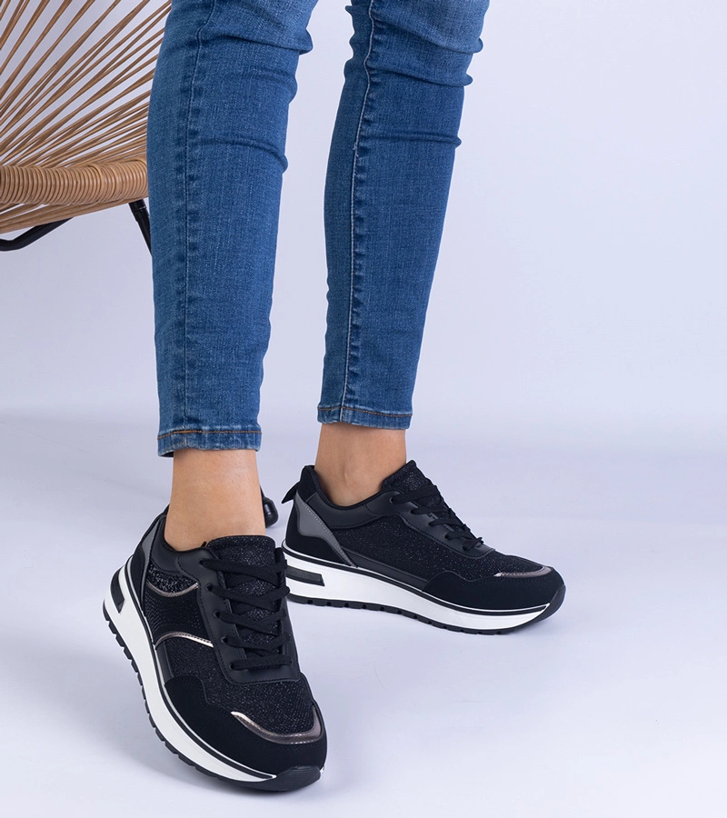 Adidași negri decorați cu sclipici și pietre Savina