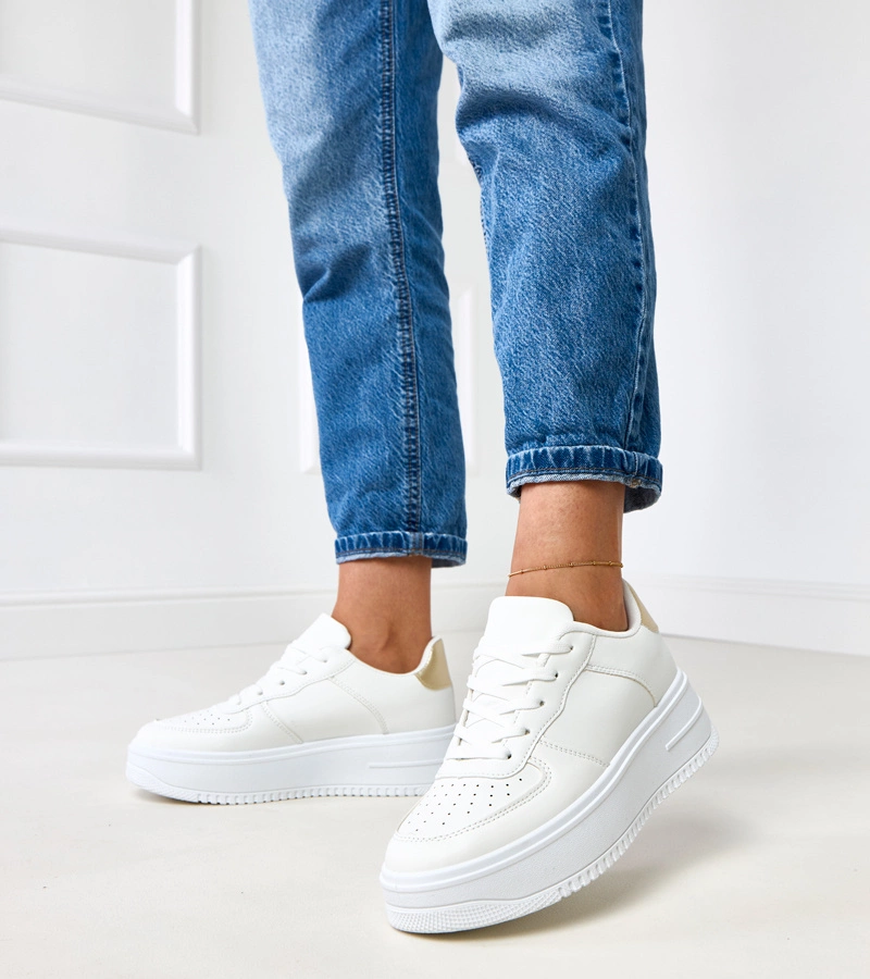 Adidași albi pe platformă cu inserție aurie Britney