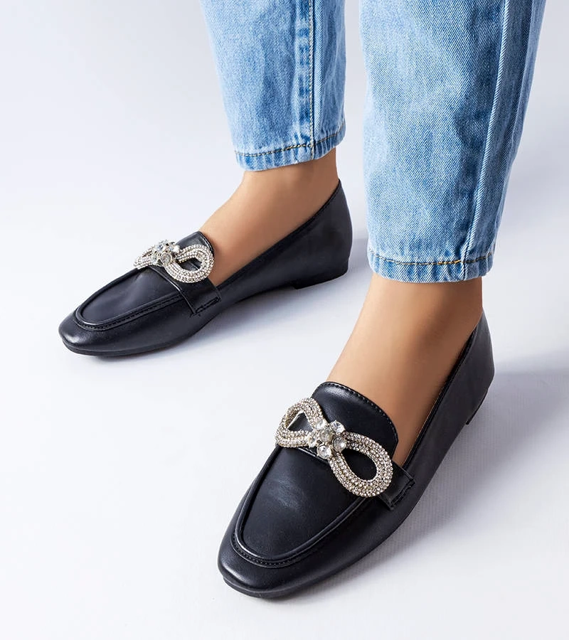 Mocasini negri cu zirconii Quirion