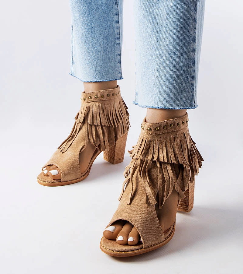 Sandale stiletto cu franjuri Latimer maro cu franjuri