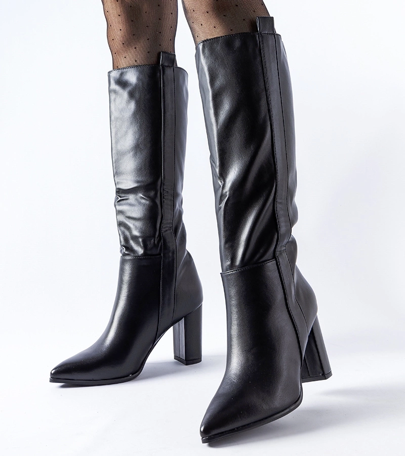 Cizme clasice negre cu toc Palma