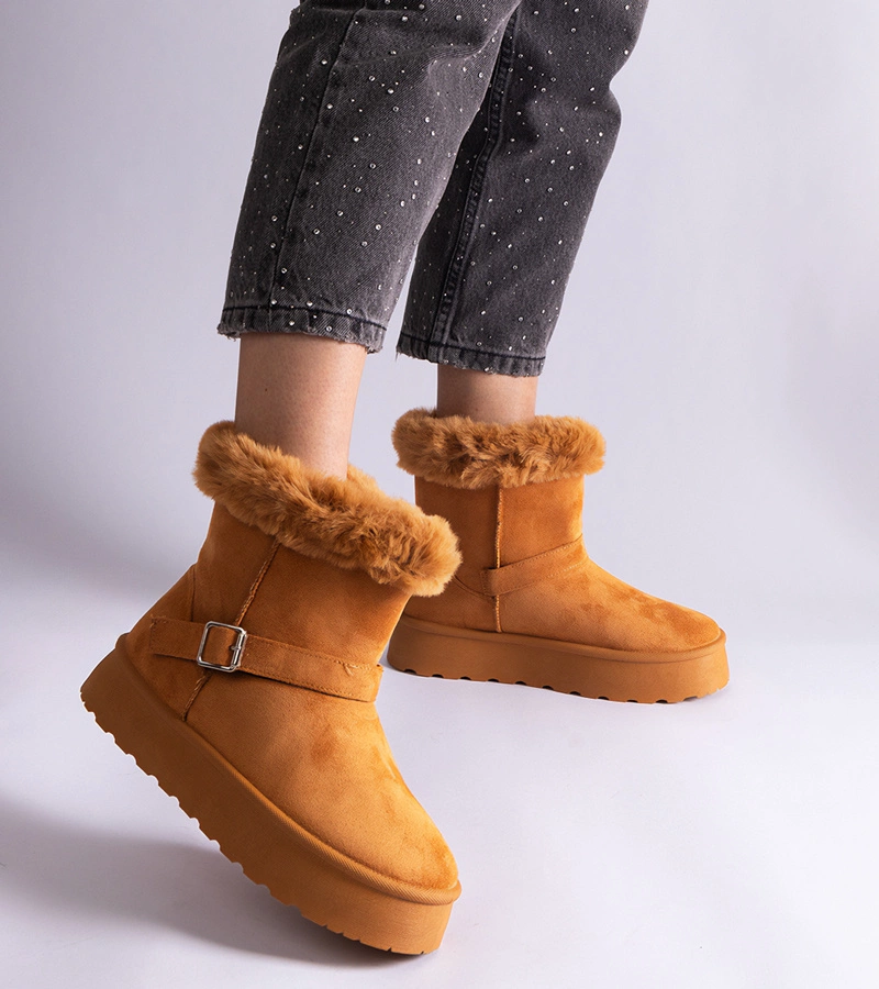 Cizme de zăpadă călduroase maro decorate cu blană Iglesia