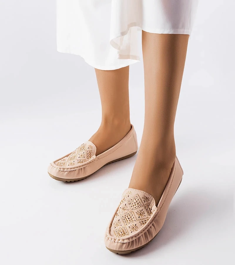 Mocasini bej cu zirconii Gamache