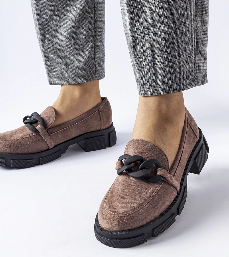 Mocasini maro cu lanț din imitație de catifea Suelli