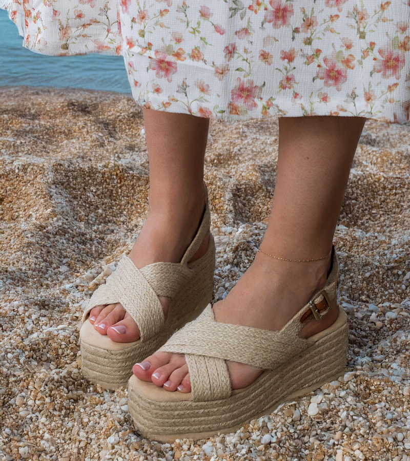 Sandale bej espadrile pe platformă cu barete Olisa