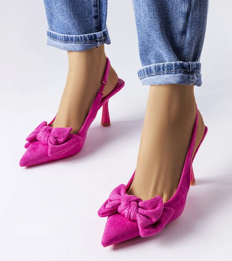 Pantofi stiletto roz cu fundiță Olengo