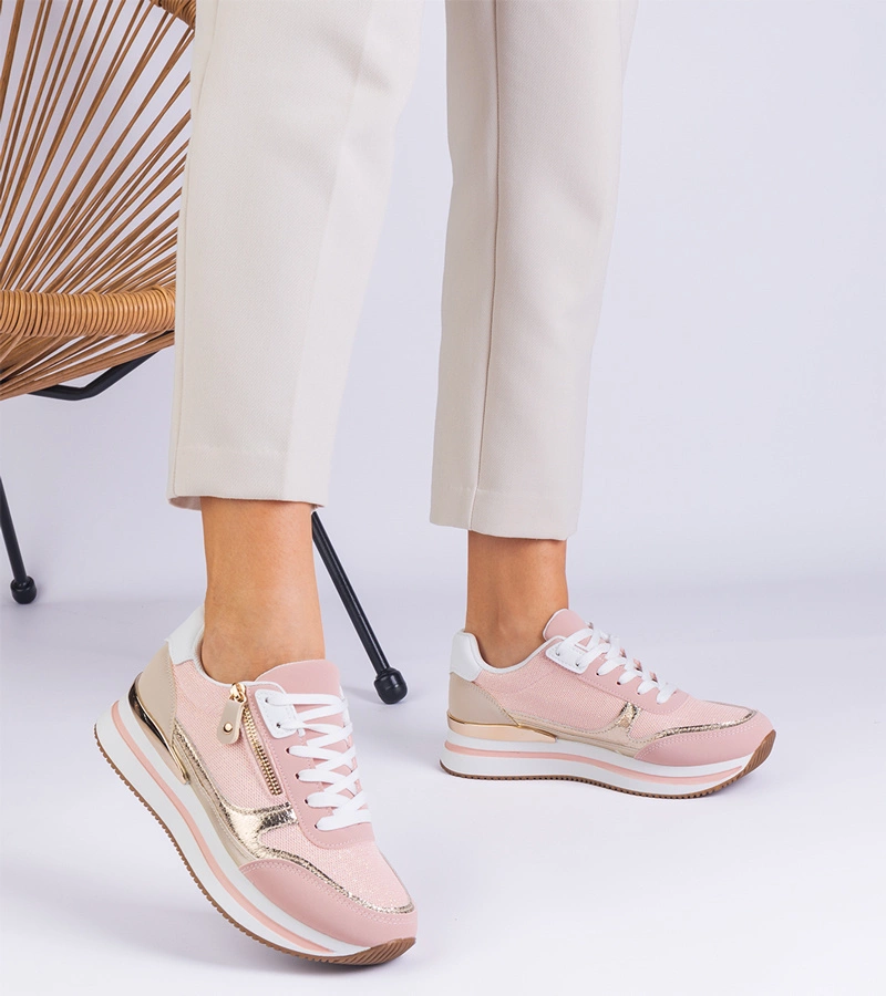 Adidași sport roz roz pe platformă cu inserție aurie Izolda