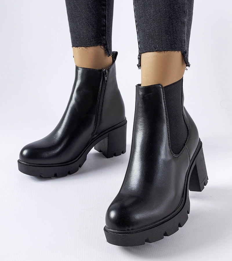 Botine negre cu toc gros Tobiassen