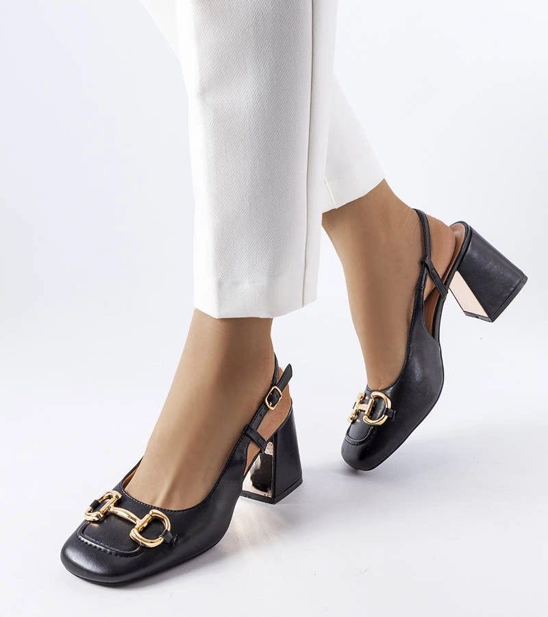 Sandale negre cu toc lat Parrish