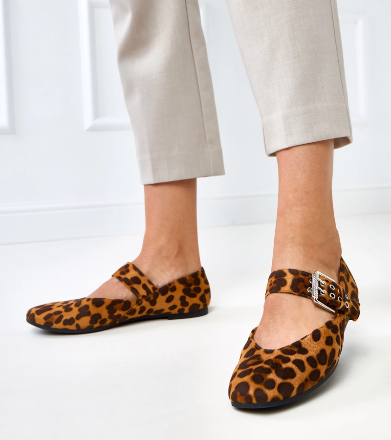 Balerini leopard cu cataramă decorativă Damia