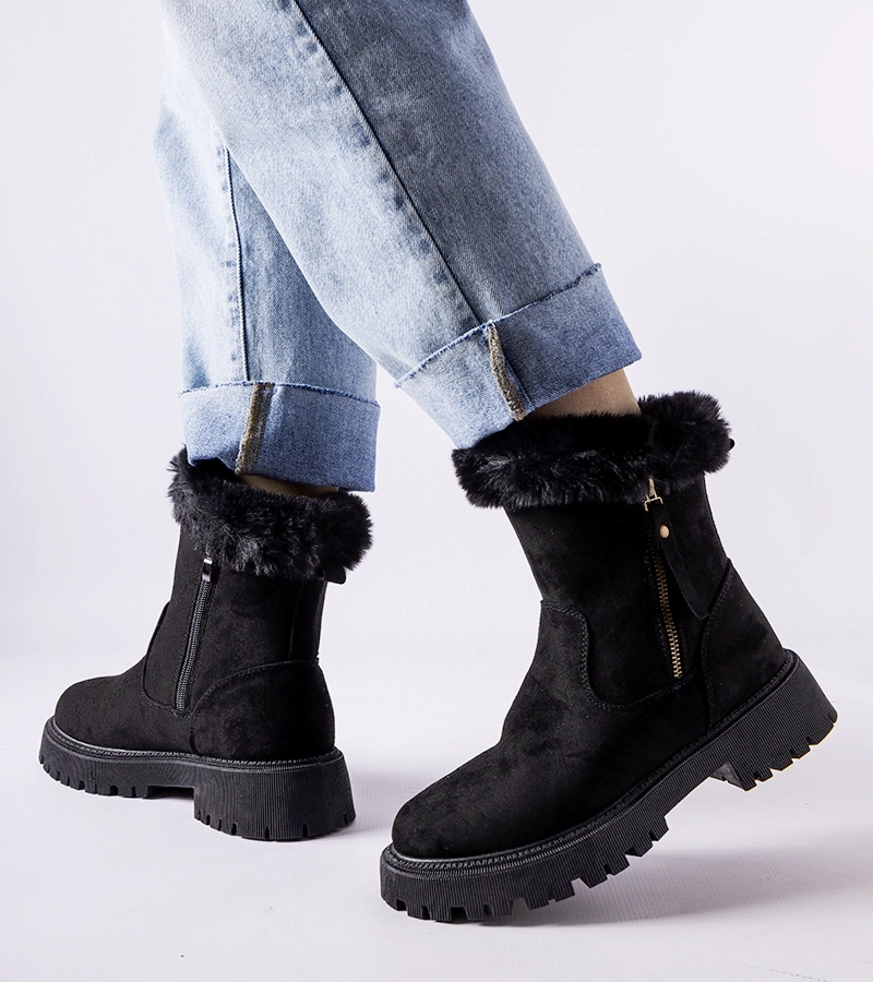 Cizme de zăpadă negre pentru femei Trigoso din eco-suede