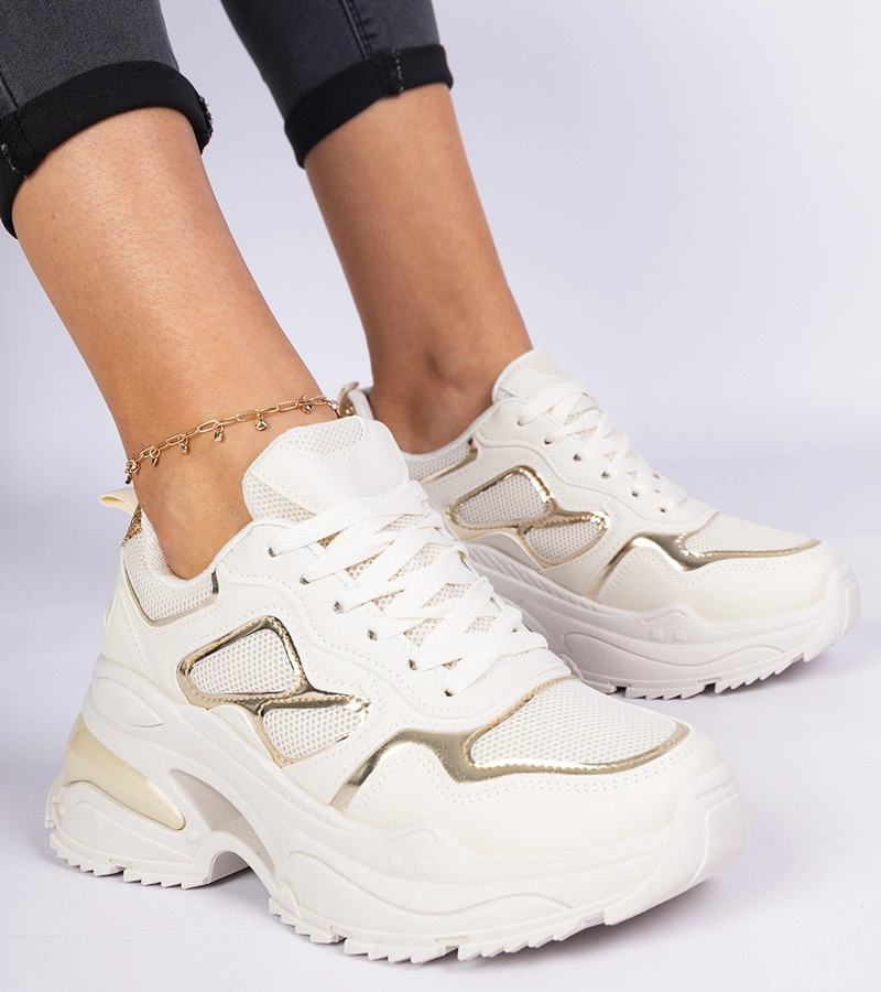 Adidași bej pentru femei decorați cu sclipici Sandoria