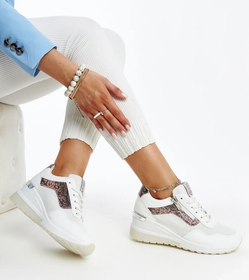 Teniși albi de damă cu platformă CROSS JEANS