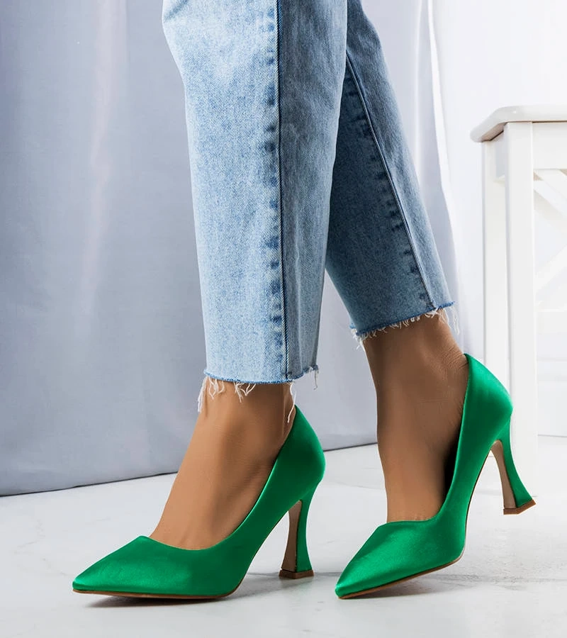 Stilettos Otto verzi cu toc clepsidră verde