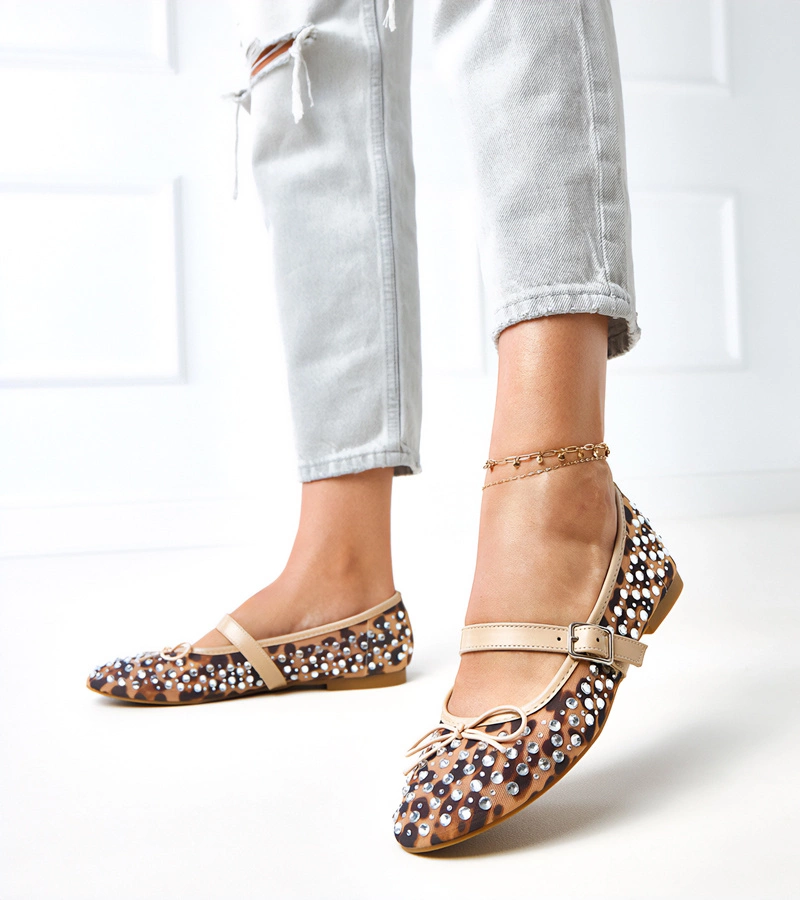 Balerini cu plasă cu cristale și imprimeu leopard Elasida