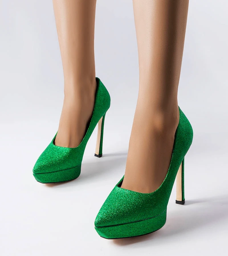 Stilettos Proulx cu sclipici verde