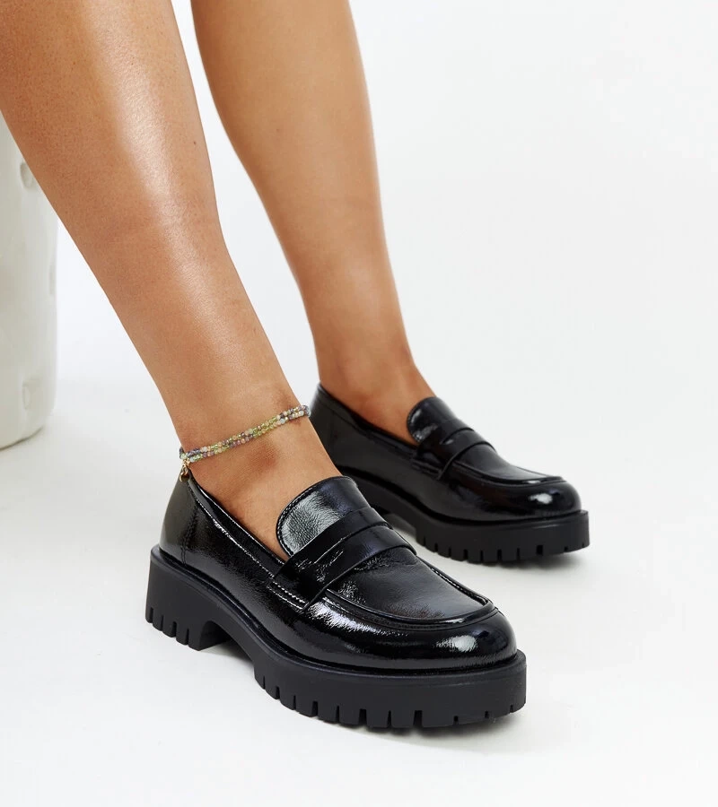 Pantofi negri lustruiți cu inserție de piele Sini