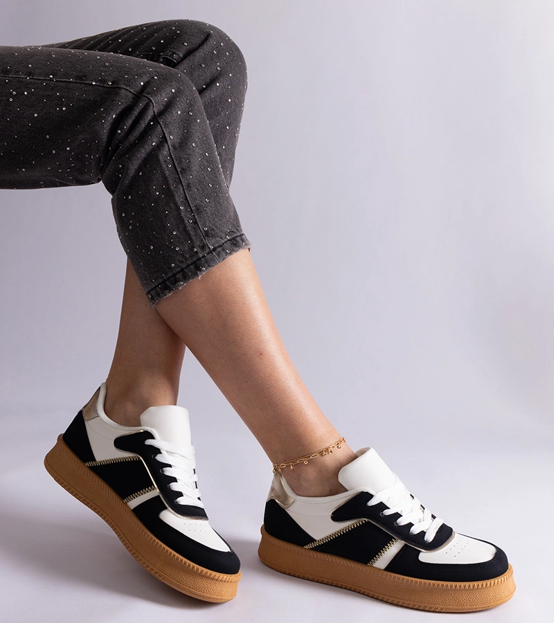 Adidași negri cu șiret pe platformă Felicita