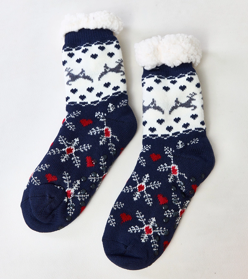 Șosete albastru marin și alb cu piele de oaie Grondi