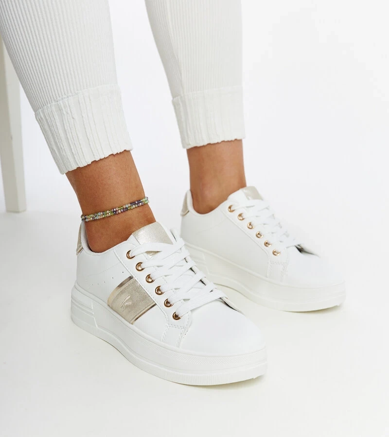 Sneakers alb-aurii cu talpă groasă Finestra