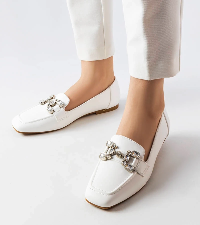 Mocasini albi cu zirconii Marechal