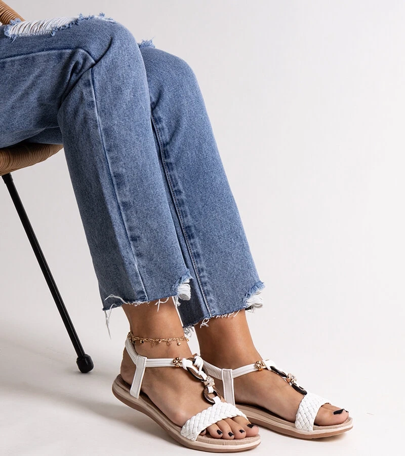 Sandale albe împletite Izodora