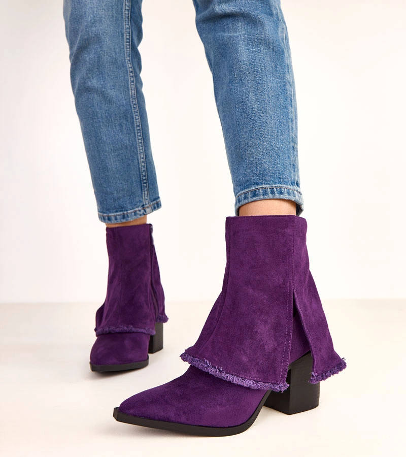 Botine mov pe toc gros cu partea superioară răsfrântă Felicia