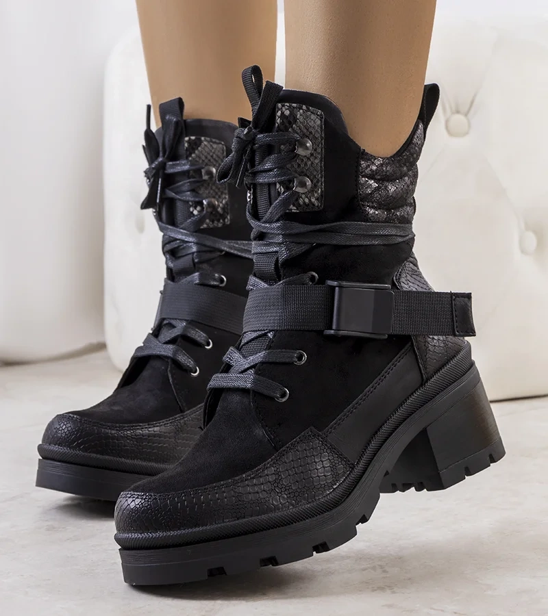 Cizme de trapper cu toc Pilastri negre