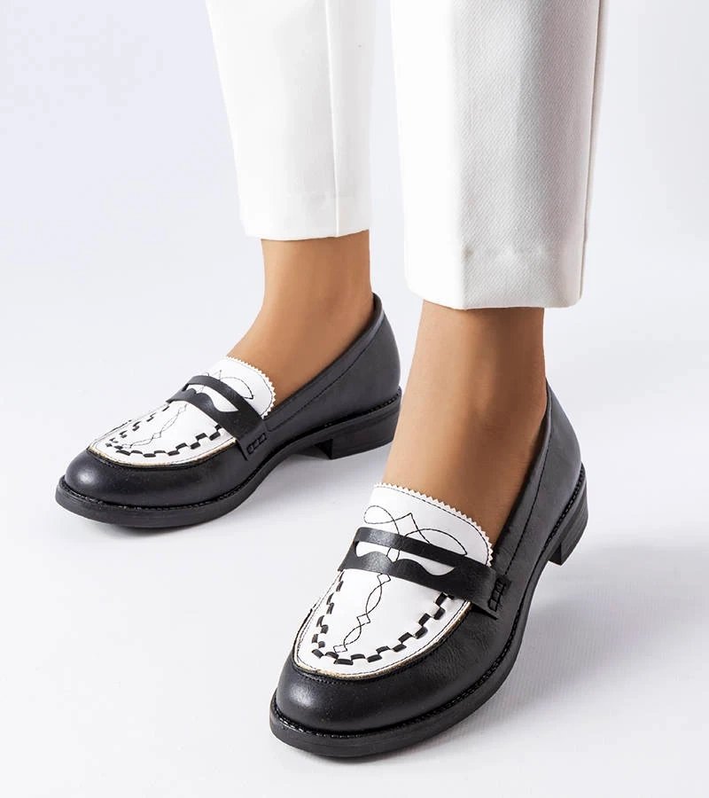 Mocasini negri cu inserție albă Galboun